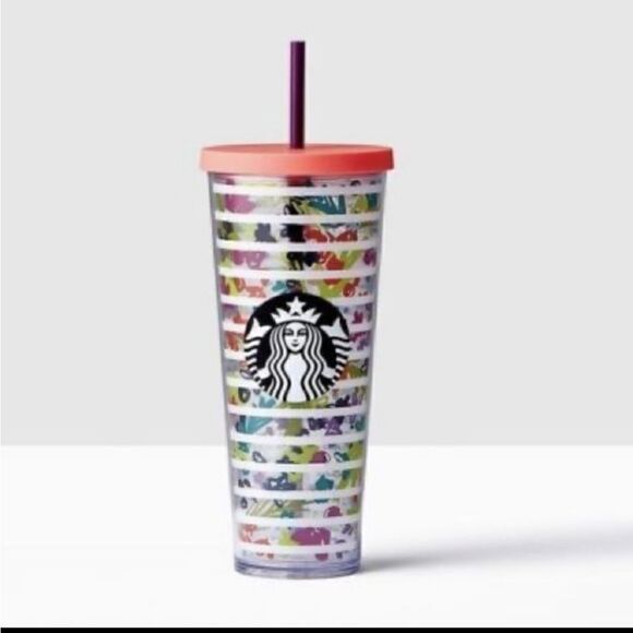 RARE Starbucks 2017 Starbucks 24oz Venti Cold Cup Tumbler Flower Floral Stripes - Picture 1 of 6